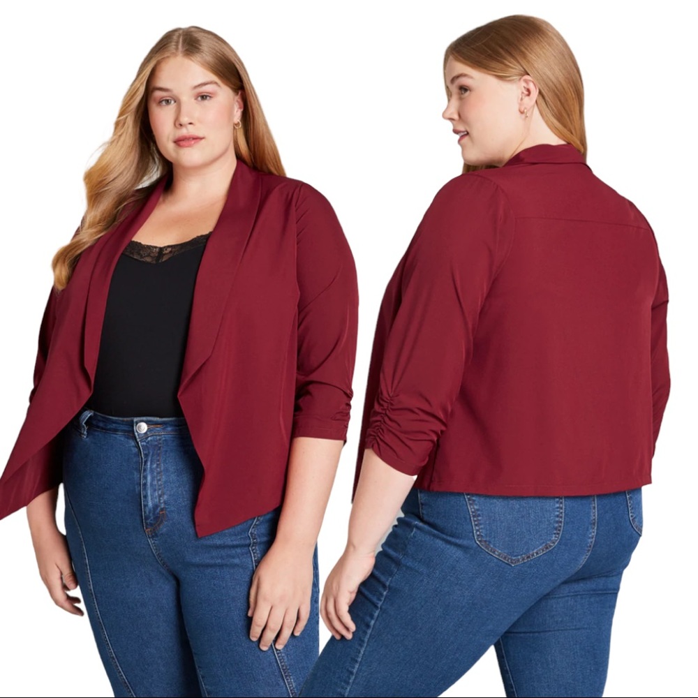 ModCloth Marketing Maven Draped Blazer in Burgundy, Size XL